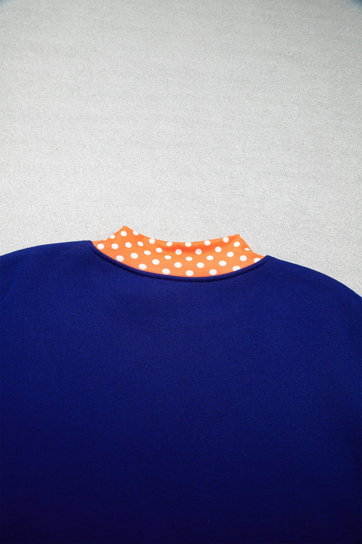 Sail Blue Polka Dot Letter Print Contrast Trim Mock Neck Sweatshirt