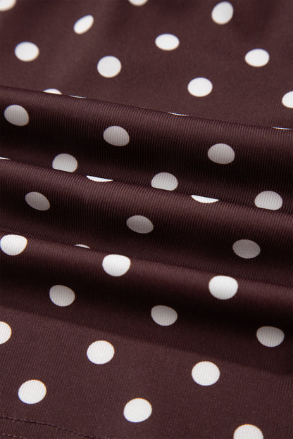 Brown Polka Dot Halter Tank Drawstring Elastic Waist Short Set