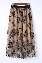 Floral Leaves Embroidered High Waist Maxi Skirt