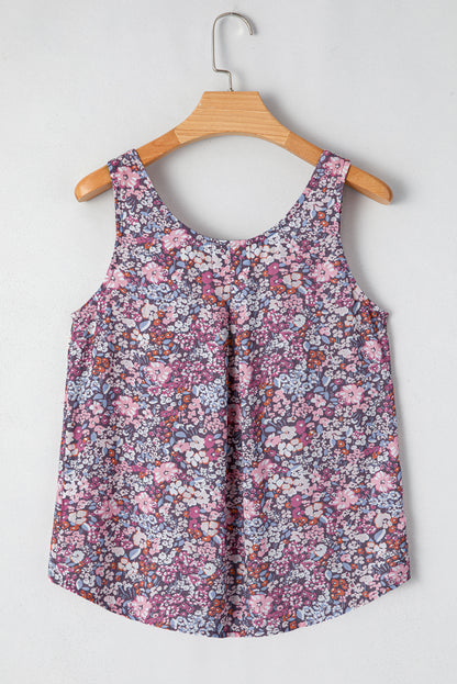 Yellow Boho Floral Pleated Buttoned Front Tank Top