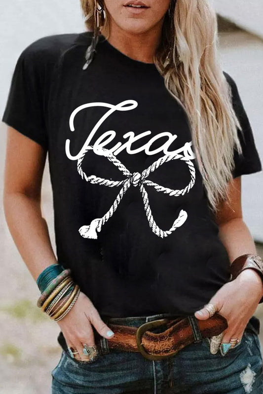 T-shirt ras du cou noir à imprimé nœud en corde du Texas