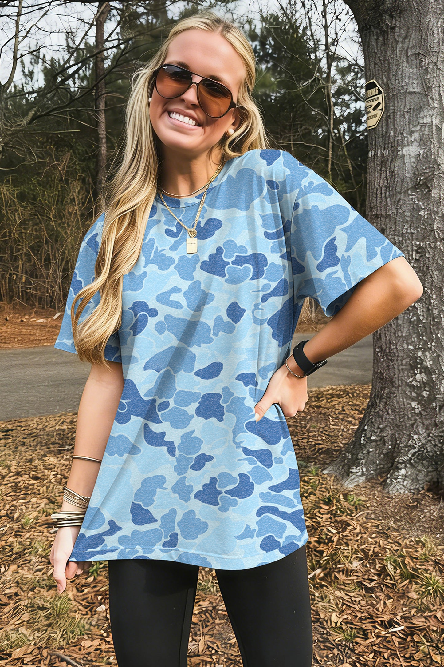 Multicolour Retro Camouflage Print Womens Casual T Shirt
