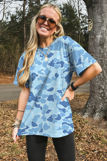 Multicolour Retro Camouflage Print Womens Casual T Shirt