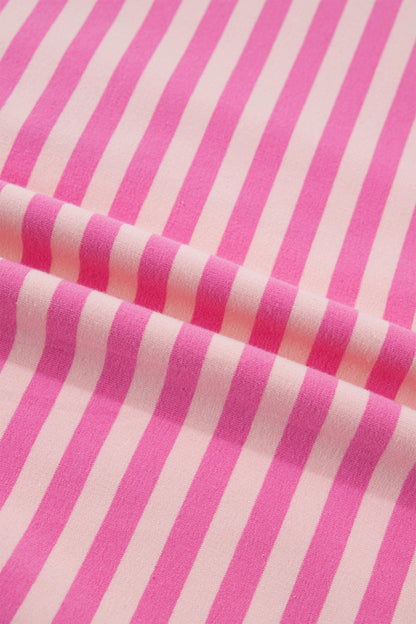 Pink Stripe Zip-up Puff Sleeve Zip Jacket Sweatshirt