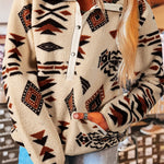 Beige Western Aztec Half Zip Plush Sweatshirt