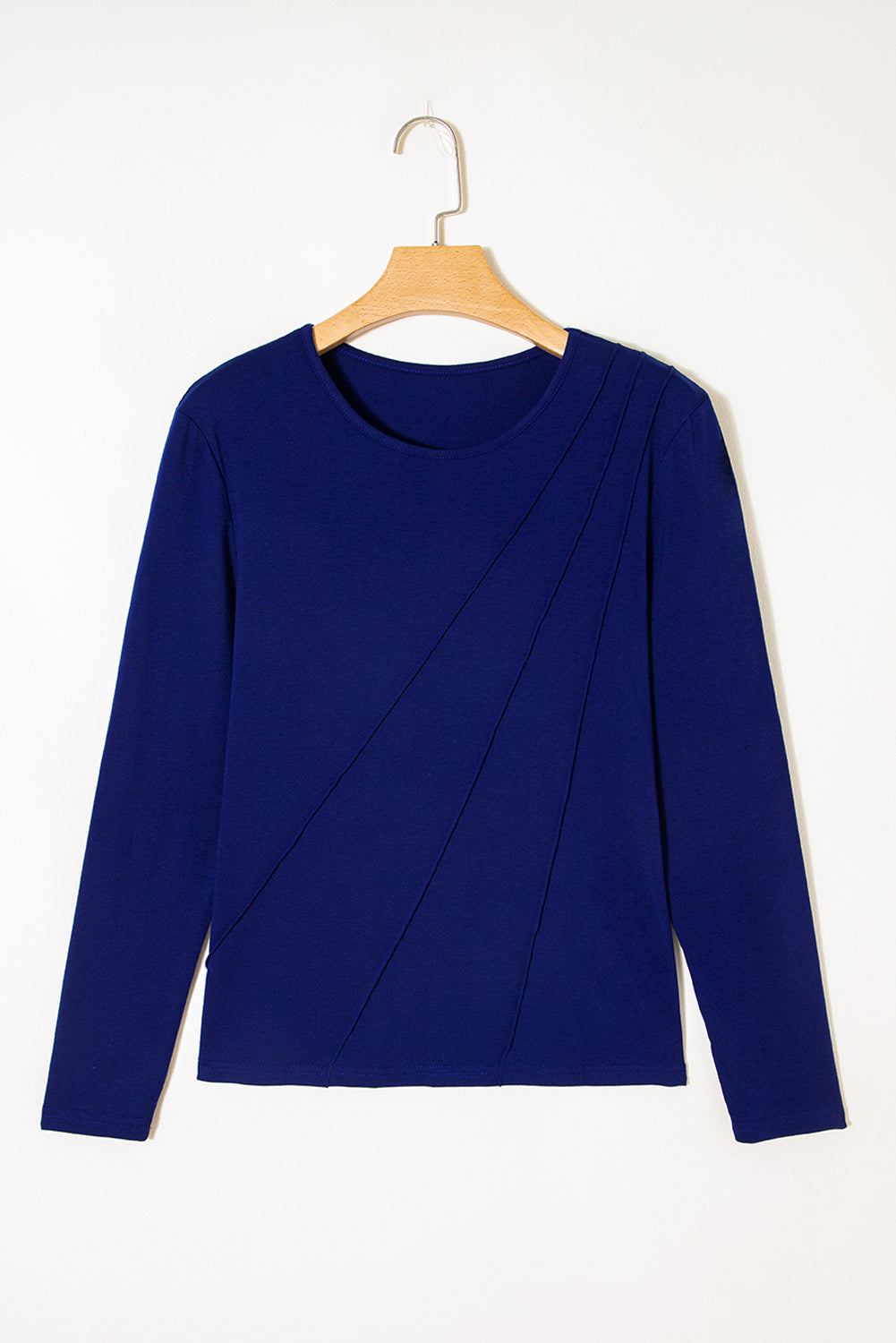 Navy Blue  Asymmetric Seam Detail Solid Color Long Sleeve Top