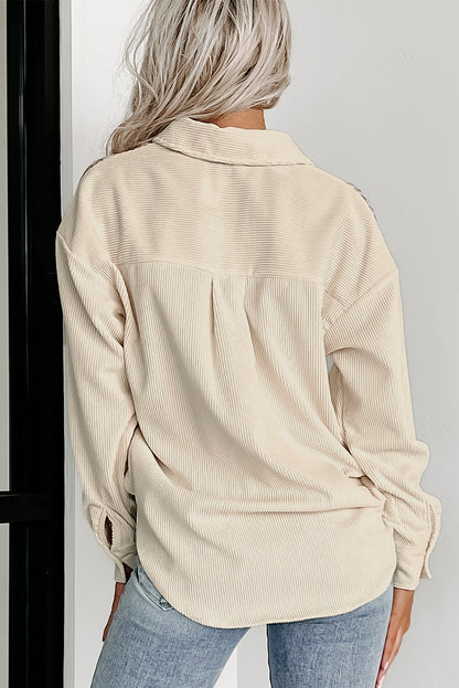 Veste-chemise en velours côtelé à motif pied-de-poule et patchwork avec poche à rabat