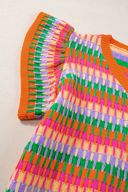 Pull en maille orange multicolore à manches flottantes