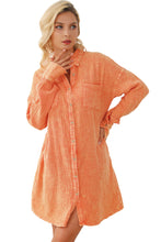 Vestido camisero extragrande con doble bolsillo en el pecho arrugado naranja 