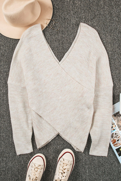 Criss Cross Wrap Plunging Neck Sweater