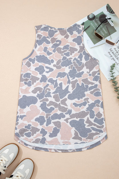 Multicolour Retro Camouflage Print Oversize Tank Top