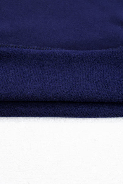 Navy Blue Solid Fleece Lined Drop Shoulder High Low Sweatshirt