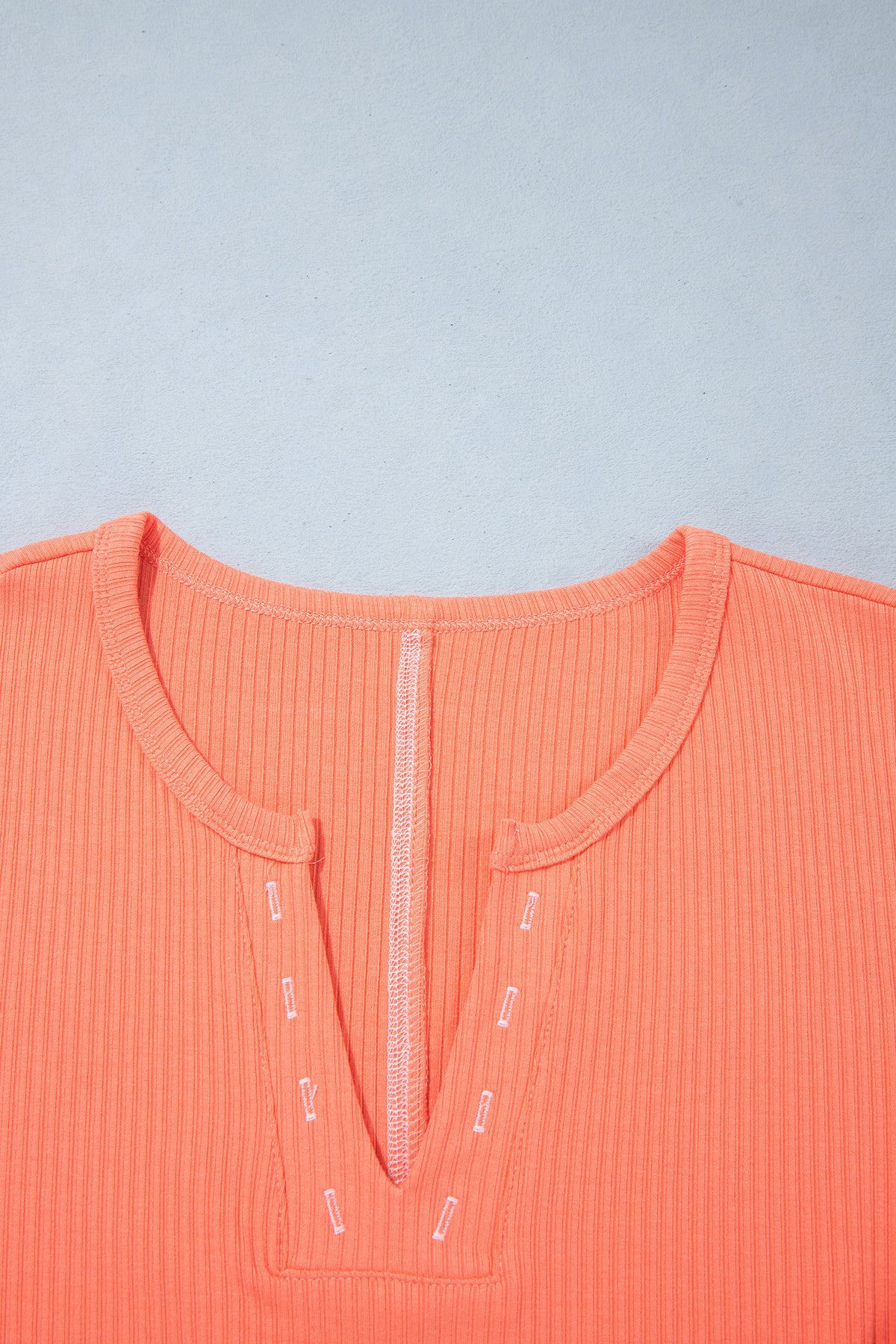 Flamingo V Neck Ribbed Stitched Detail Long Sleeve Top