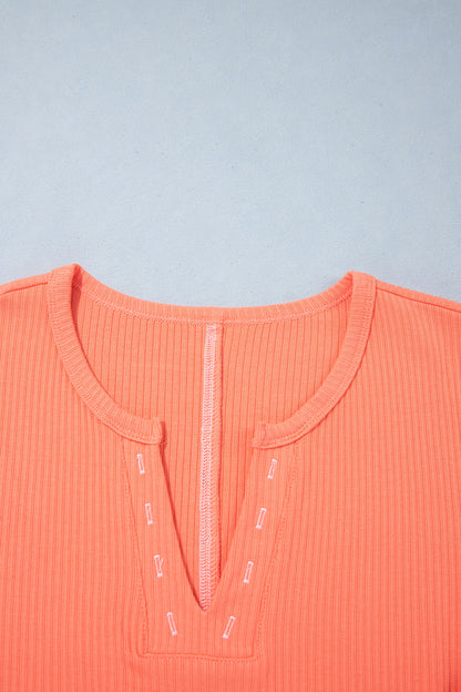 Flamingo V Neck Ribbed Stitched Detail Long Sleeve Top