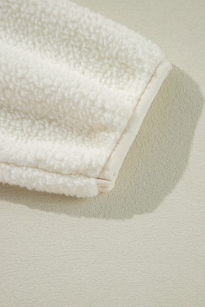 Sweat-shirt blanc en polaire avec patte de boutonnage et col rabattu et épaules tombantes