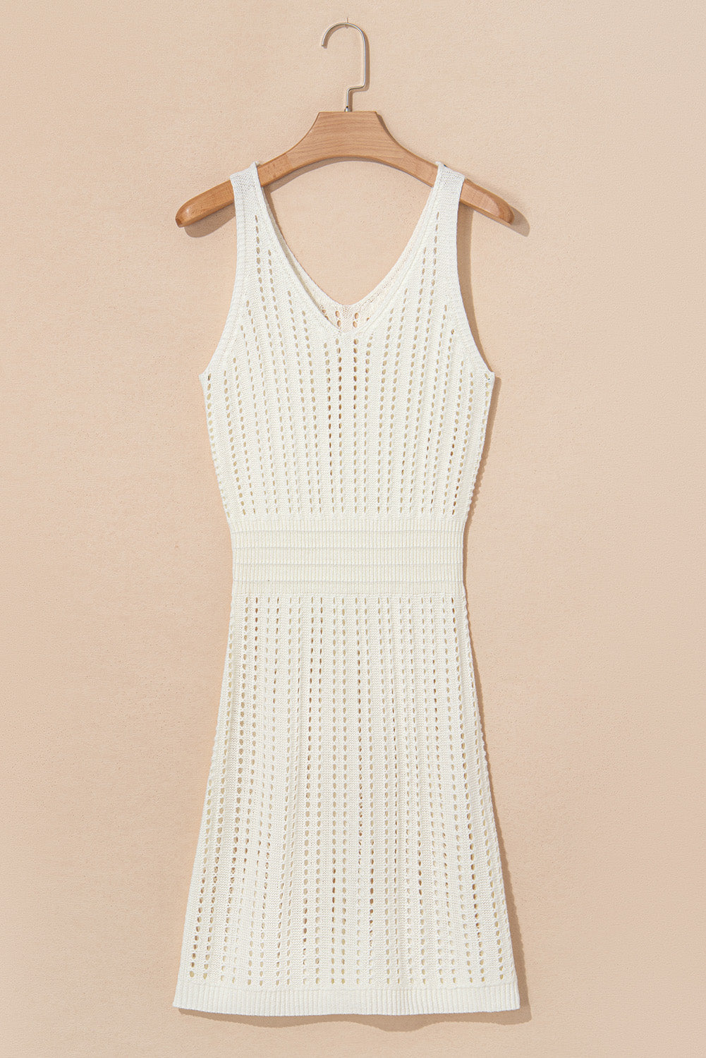 Eyelet Crochet Sleeveless V Neck Beach Dress White / (US 16-18)XL Eyelet Crochet Sleeveless V Neck Beach Dress White / (US 16-18)XL