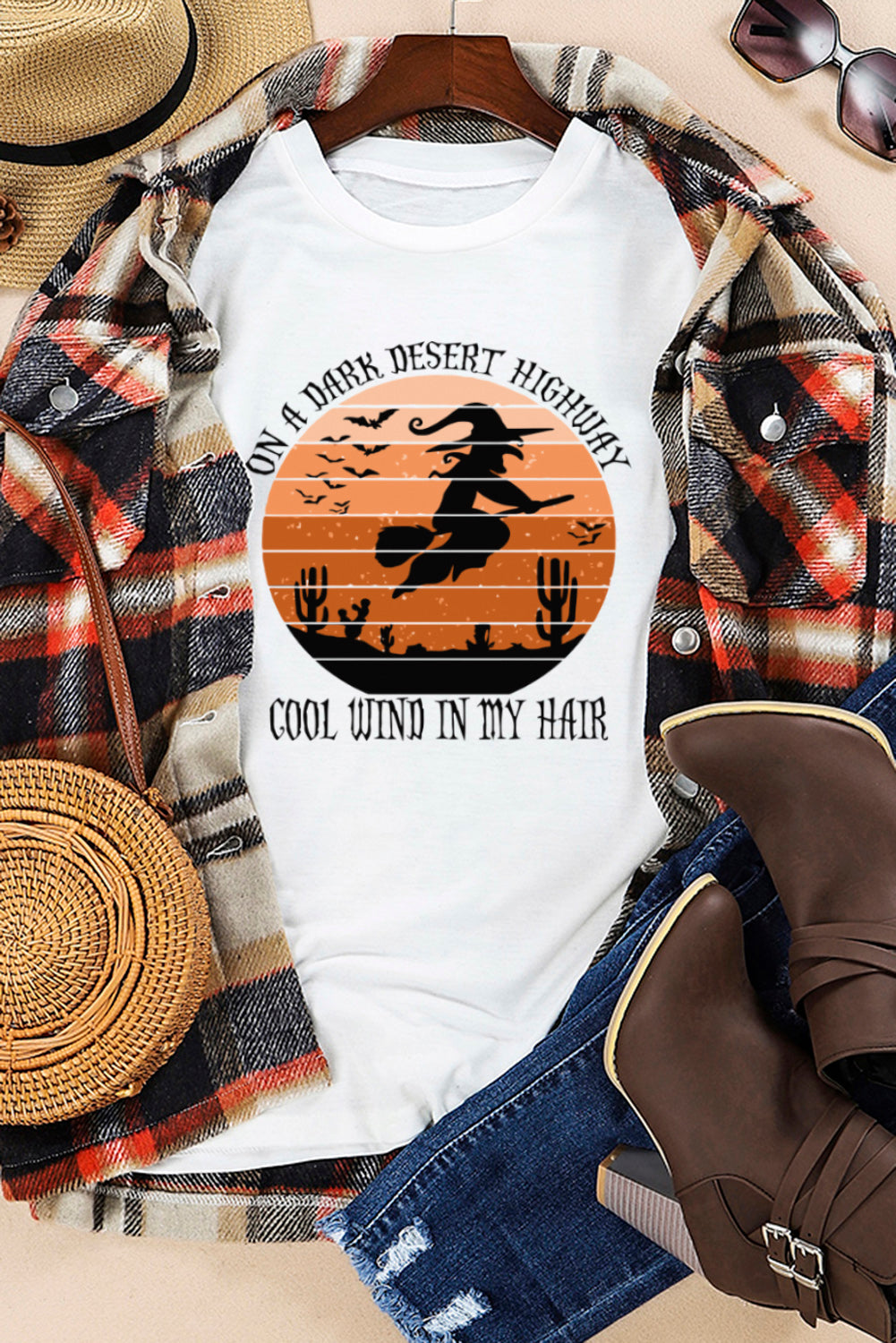 T-shirt graphique à col rond et imprimé lettres d'automne