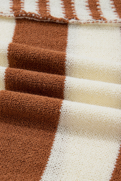 Brown Stripe Drop Shoulder Sleeve Patchwork Baggy Sweater