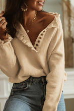 Beige Frill Trim Buttoned Knit Pullover Sweater