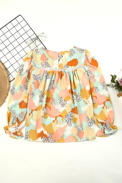 Blusa de manga larga con estampado abstracto multicolor