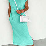 Clearly Aqua Mineral Wash Pocketed T-shirt Long Dress