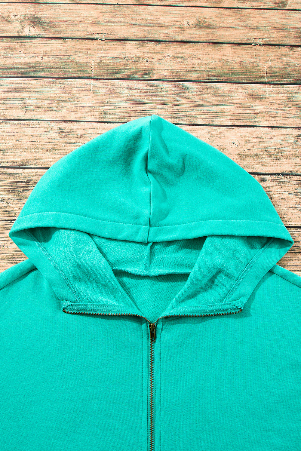 Aruba Blue Fleece Lined Half Zipper Kangaroo Pockets Loose Hoodie
