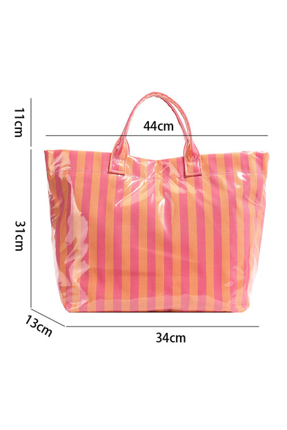 Rose Red Glossy Striped Vinyl Large Tote Bag (Color Varied)