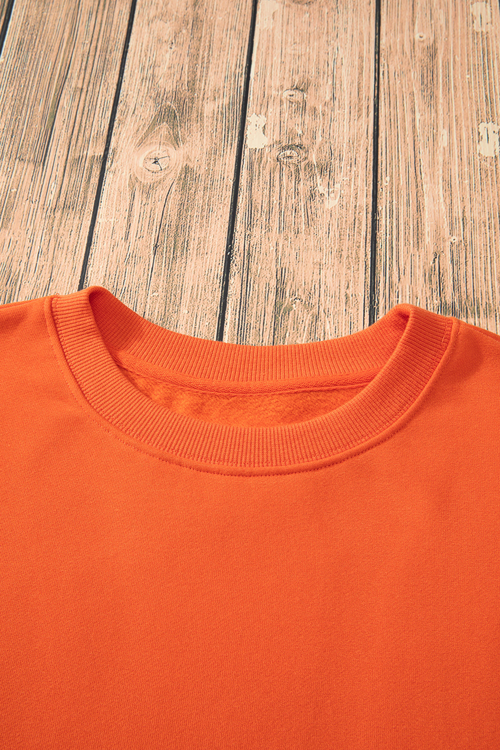Sweat-shirt en tissu éponge orange roux uni doublé en polaire à épaules tombantes