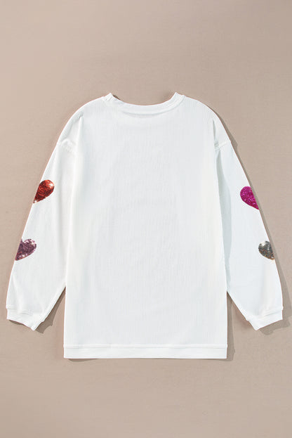 Sweat-shirt blanc à cordon avec motif cœur de Saint-Valentin
