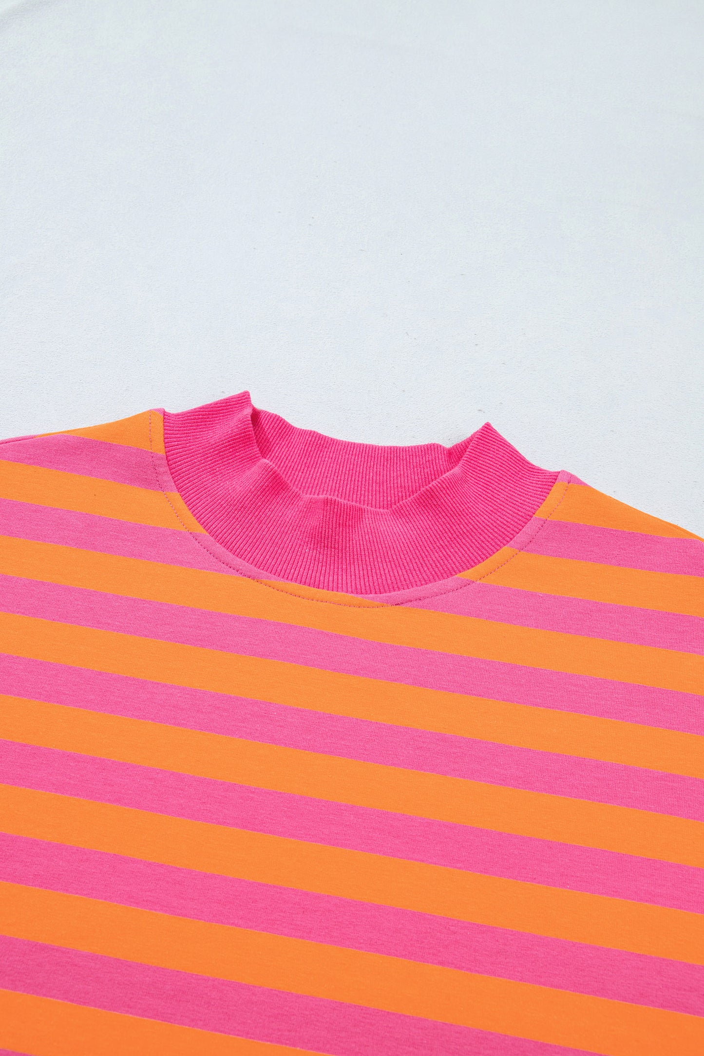 Orange Stripe Color Block Patchwork Mock Neck Pullover Drawstring Mini Skort Set
