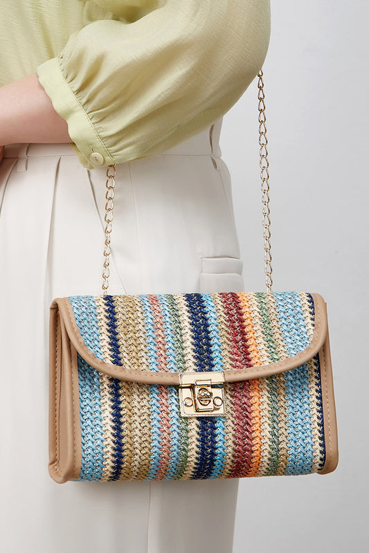 Iceland Blue Striped Crochet Flapped Single Shoulder Bag
