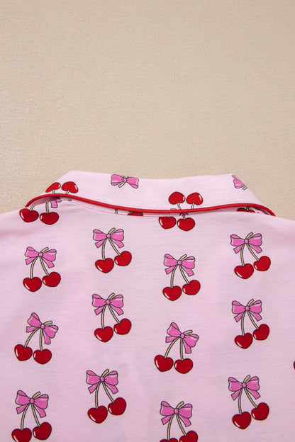 Pink Cherry/Bow Print Short Pajama Set