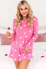 Pink Valentine Heart Print Long Sleeve Tee and Shorts Lounge Set