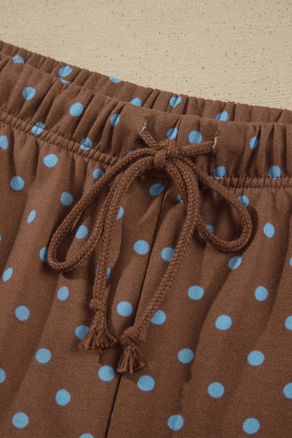 Brown Polka Dot Round Neck Long Sleeve Plus Size Set