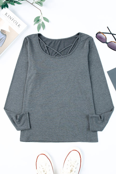 Strappy Neck Detail Long Sleeve Top