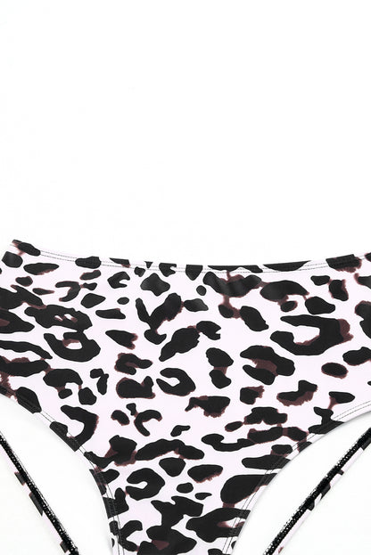 Traje de baño tankini con tiras y escote de muesca en contraste de cintura alta