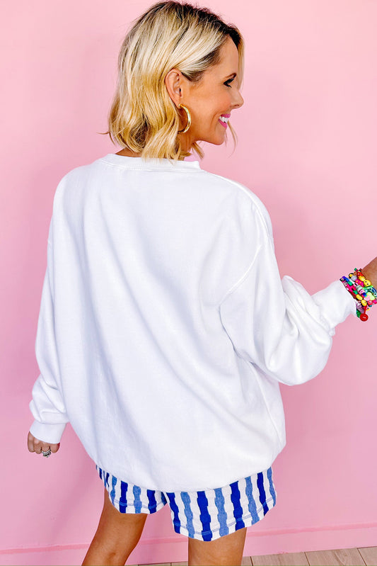 Sweat-shirt ample à épaules tombantes et imprimé drapeau américain blanc