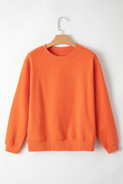 Sweat-shirt en tissu éponge orange roux uni doublé en polaire à épaules tombantes