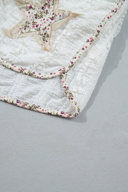 White Textured Lace Detail Floral Star Patch Drawstring Casual Shorts