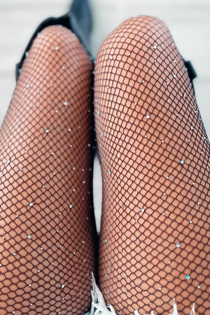 Pantimedias de rejilla sexy con diamantes de imitación de carne 