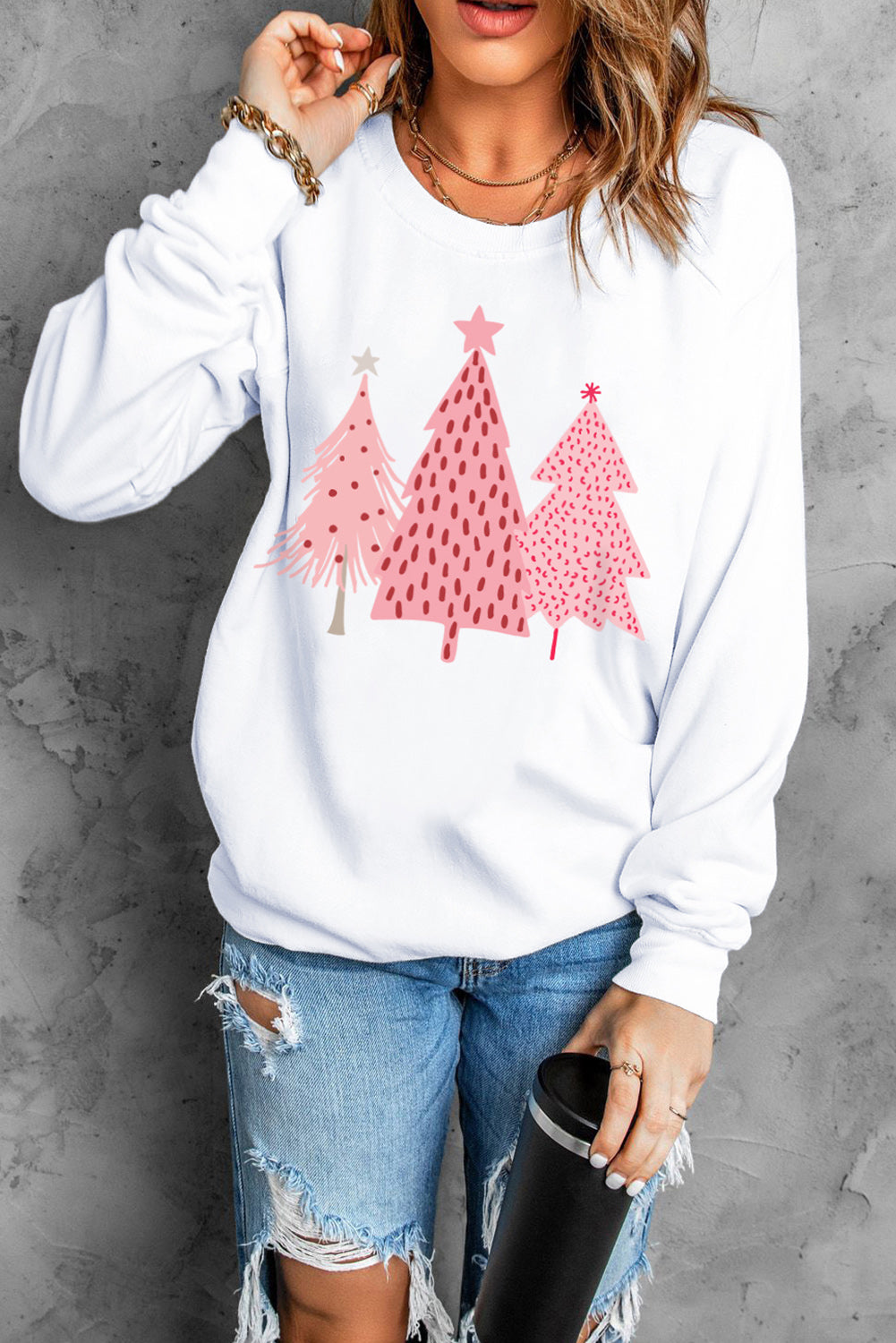 Sudadera con estampado de puntos de árbol de Navidad blanco