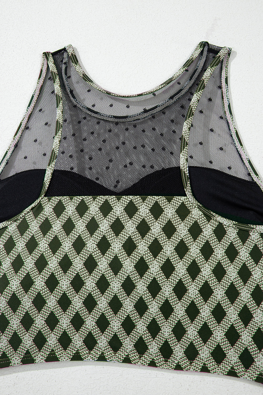 Bikini taille haute à carreaux et pois verts