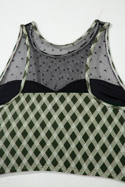 Bikini taille haute à carreaux et pois verts