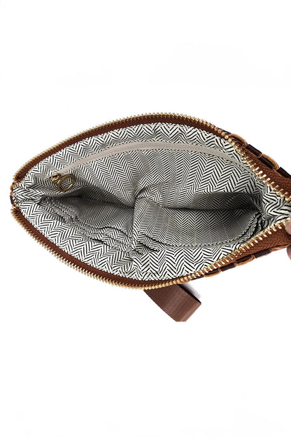 Chestnut Checkered  Woven Clutch Wristlet PU Leather Large Size Patterned Wallet