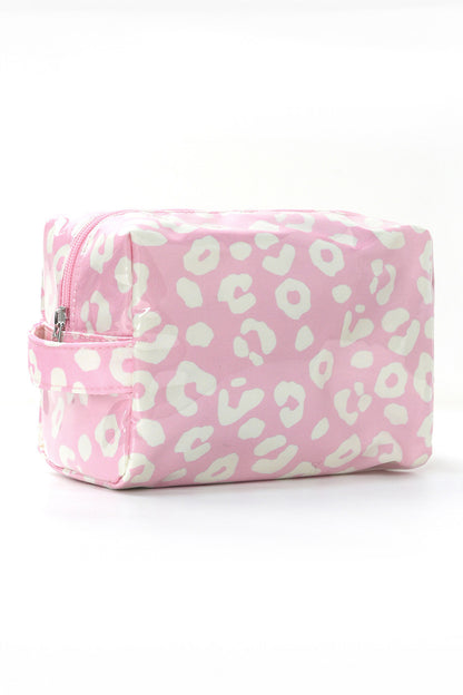 Light Pink Leopard Print PVC Travel Makeup Organizer Cosmetic Bag