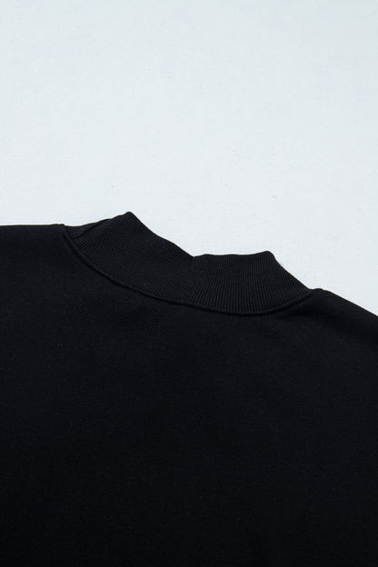 Black Solid Color Oversized Mock Neck Sweatshirt
