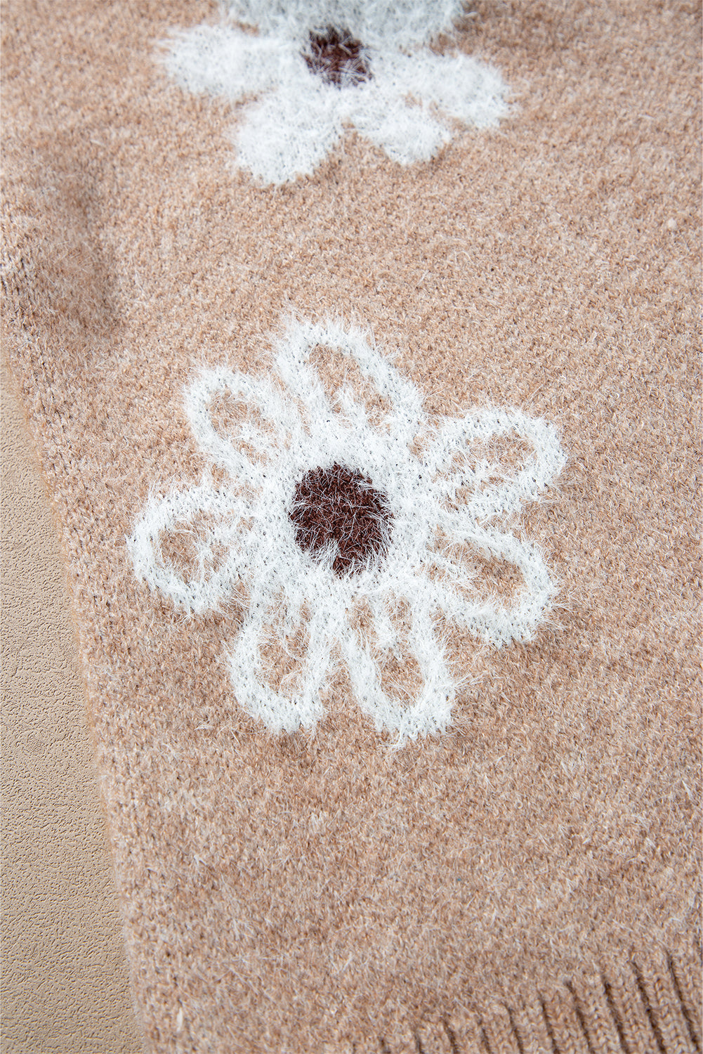 Cardigan boutonné en tricot à col en V et imprimé floral gris fumé