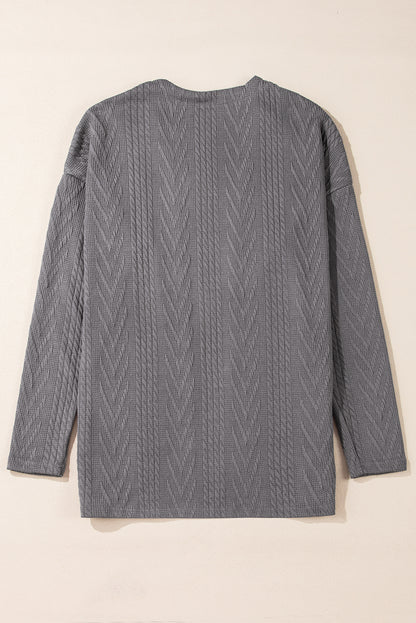 Cardigan gris moyen uni texturé ouvert sur le devant avec poche
