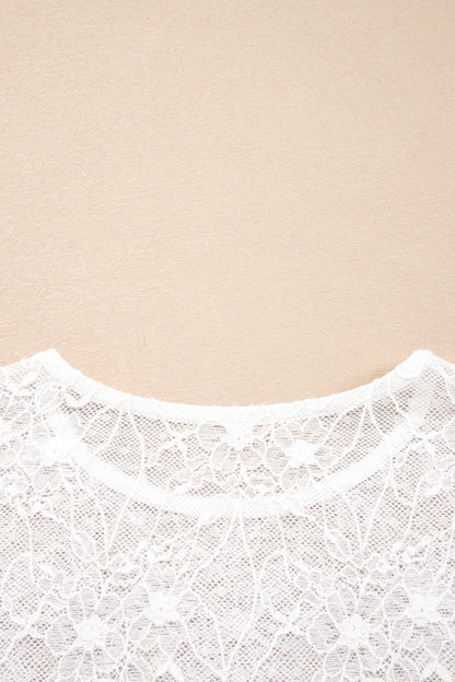 Beige Long Sleeve Sheer Mesh Lace Top