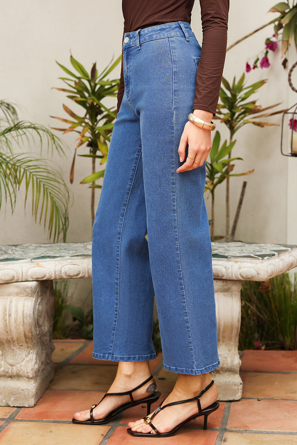 Ashleigh Blue Solid Color High Waist Straight Leg Jeans